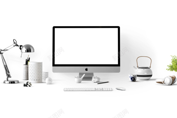 白色办公电脑桌面背景背景