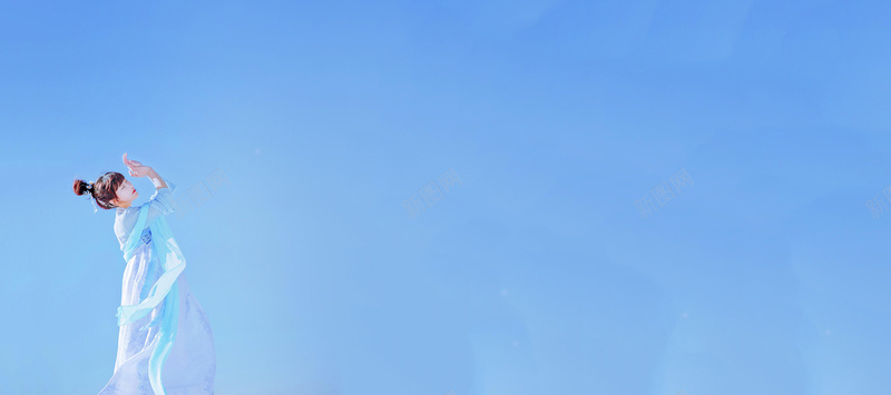 文艺古风女孩jpg设计背景_88icon https://88icon.com 中国风 古风 女孩 文艺 汉服 海报banner 简约 蓝色