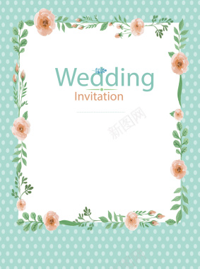 婚礼花朵边框波点海报背景矢量图背景