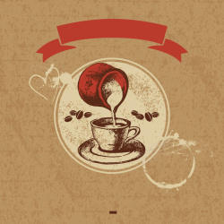 时尚复古咖啡菜单海报棕色背景矢量图海报