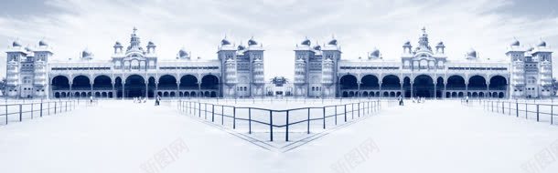 灰色雪地城堡大门海报背景背景