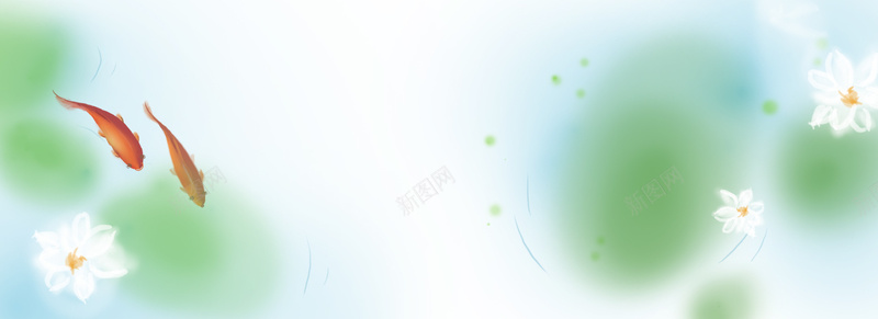 手绘初夏青色荷塘psd设计背景_88icon https://88icon.com 初夏 手绘 金鱼 青色荷塘