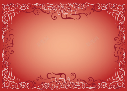 手绘矢量红色质感花纹边框背景背景