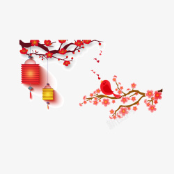 春节灯笼梅花手绘装饰素材