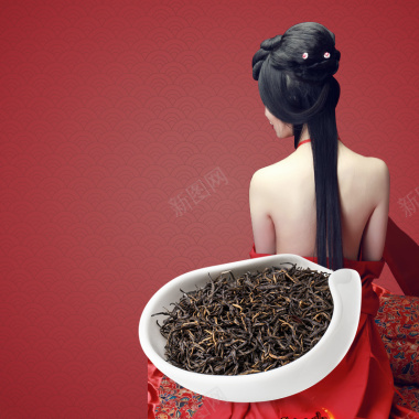 茶叶茶文化美女背影直通车钻展背景背景