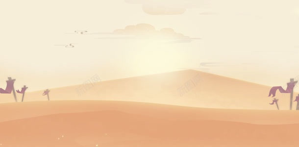 手绘黄色沙漠阳光插画背景