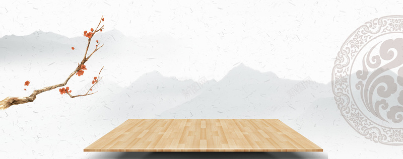 古风中国风梅花木板展台背景背景