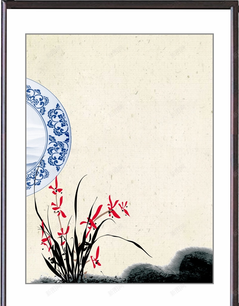 中国风兰花墨迹背景cdr设计背景_88icon https://88icon.com 中国风 兰花 古典 墨迹 字画 展板 水墨 瓷器 白色 边框