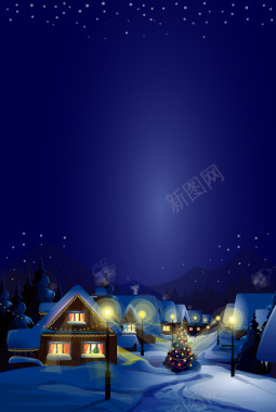 圣诞夜雪景圣诞村海报背景矢量图背景