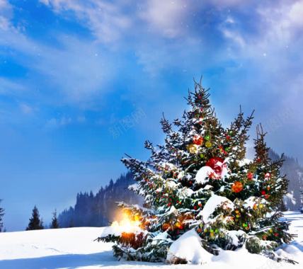 蓝色清新雪地圣诞节海报背景