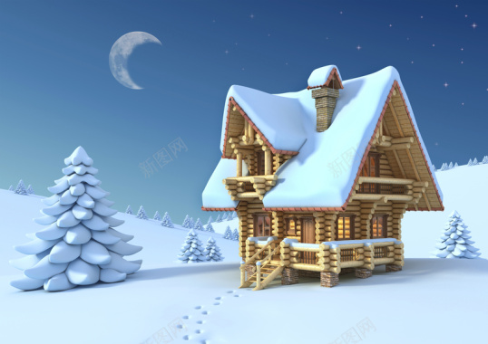 圣诞节冬天雪地木屋背景背景