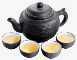 简洁黑色茶杯茶壶一壶茶素材