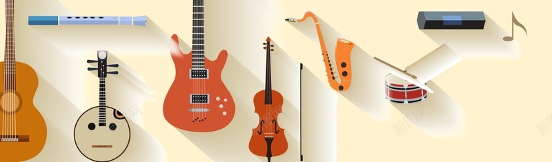 乐器中国风米黄色海报banner矢量图eps设计背景_88icon https://88icon.com EPS格式 banner 中国民族乐器 乐器 二胡 吉他 新图网 琵琶 电子琴 矢量图 音乐