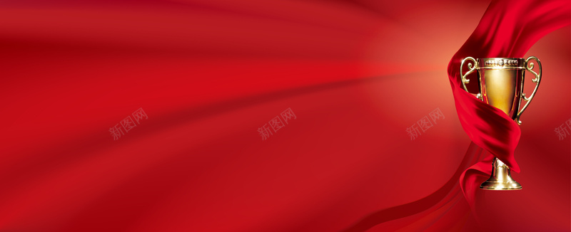简约红色绸带奖杯背景矢量图背景