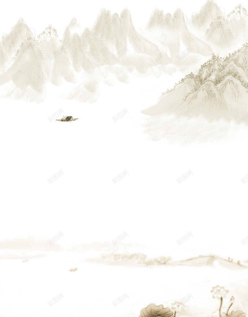 中国风高山画作黄色背景psd设计背景_88icon https://88icon.com 中国风 帆船 文学 清新 画作 简约 背景 荷叶 莲花 雅致 高山 黄色