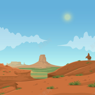 西部沙漠卡通牛仔背景矢量图背景