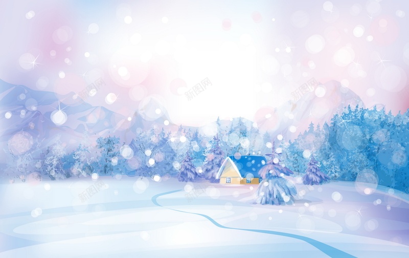 雪景矢量图ai设计背景_88icon https://88icon.com 下雪 冬天 房子 树木 雪景 雪花 飘雪 矢量图
