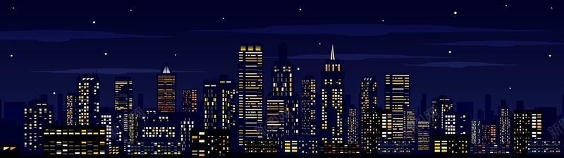 城市夜景剪影背景模板矢量图背景