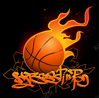 激情燃烧的篮球火海报背景矢量图背景
