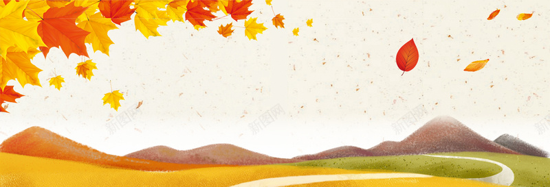 立秋枫树叶小清新文艺手绘黄色背景背景