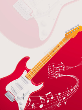 红色扁平喜庆吉他线条音乐乐符背景背景