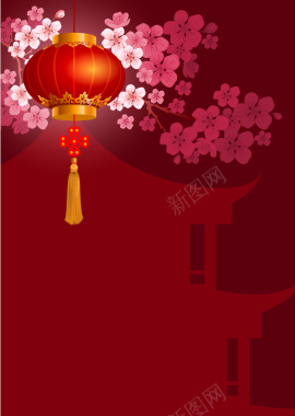 矢量红色中国风灯笼桃花背景背景