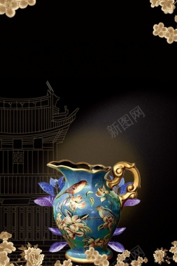 2017年黑色中国风古董收藏海报背景