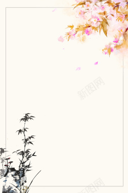 彩色水墨鲜花植物中国风背景