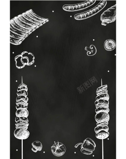 黑色背景手绘烧烤菜单平面广告矢量图海报