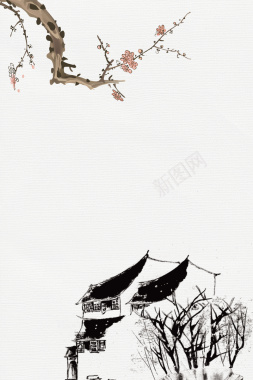 中国风水墨画线描平面广告矢量图背景