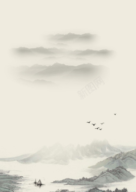 中国风水墨画山河古韵平面广告背景