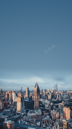 城市俯视蓝色城市建筑摄影俯瞰繁华背景高清图片