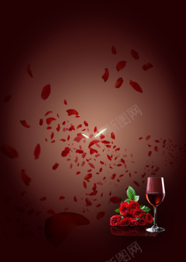 花瓣红酒海报背景背景