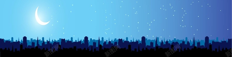 城市夜晚街景banner矢量图ai设计背景_88icon https://88icon.com 剪影 城市 夜景 夜色 星光 月亮 月光 蓝色 矢量图