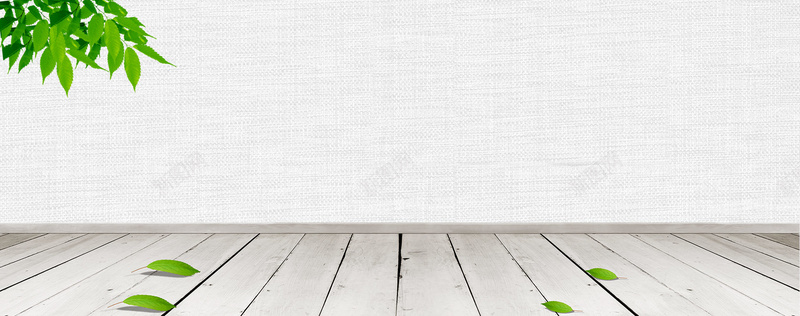 文艺清新绿叶质感木地板背景背景
