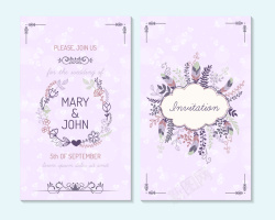 紫色植物花朵婚礼贺卡邀请函矢量海报