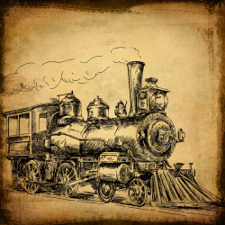 做旧火车画在牛皮纸上的火车的做旧照片高清图片