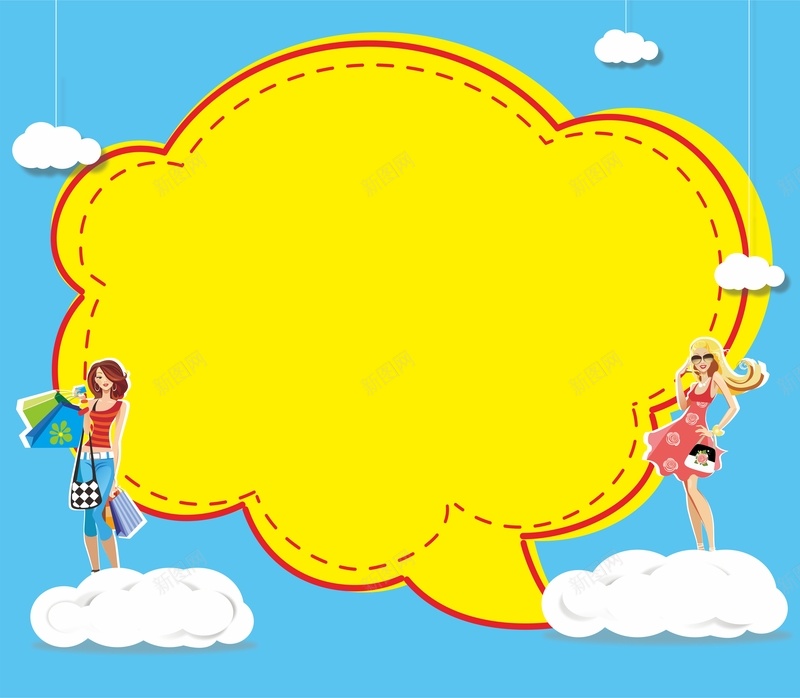 黄色手绘卡通背景cdr设计背景_88icon https://88icon.com 云朵 卡通 对话框 手绘 童趣 线条 美女 黄色