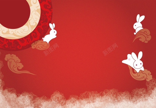 矢量红色中秋圆月玉兔中国风背景背景