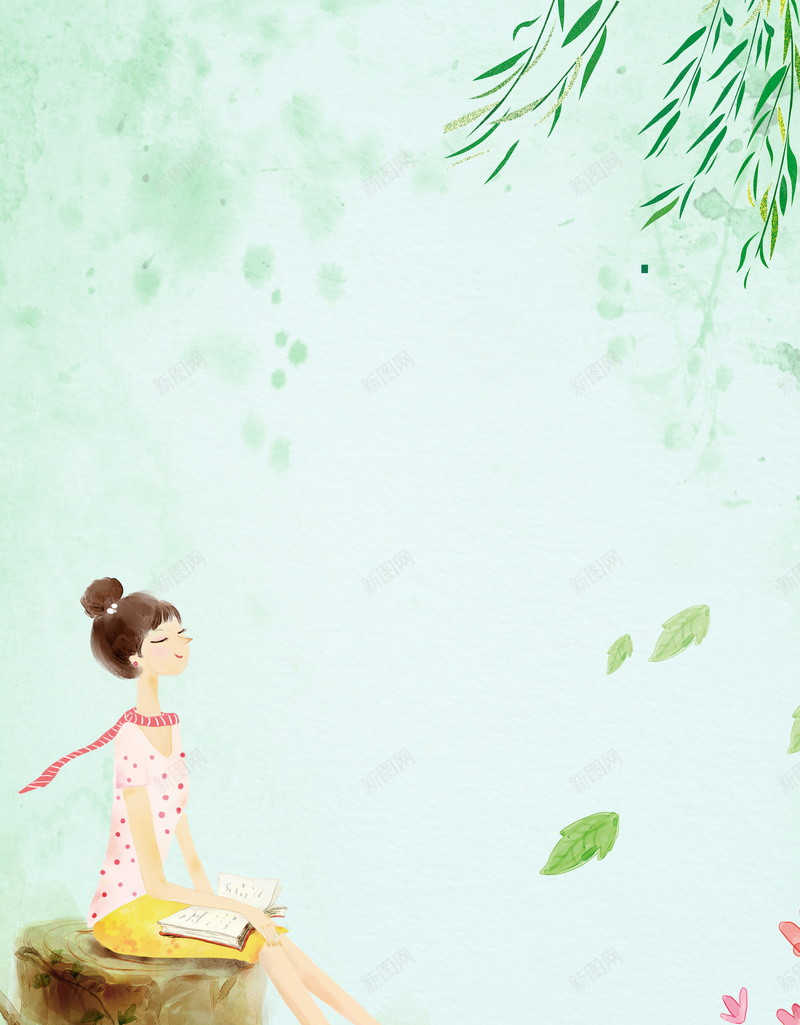 唯美春游去踏青春季海报psd设计背景_88icon https://88icon.com 女孩 手绘 春天来了 春季 春季旅游 春意盎然 春暖花开 柳叶 树桩 花草 踏青海报 郊游