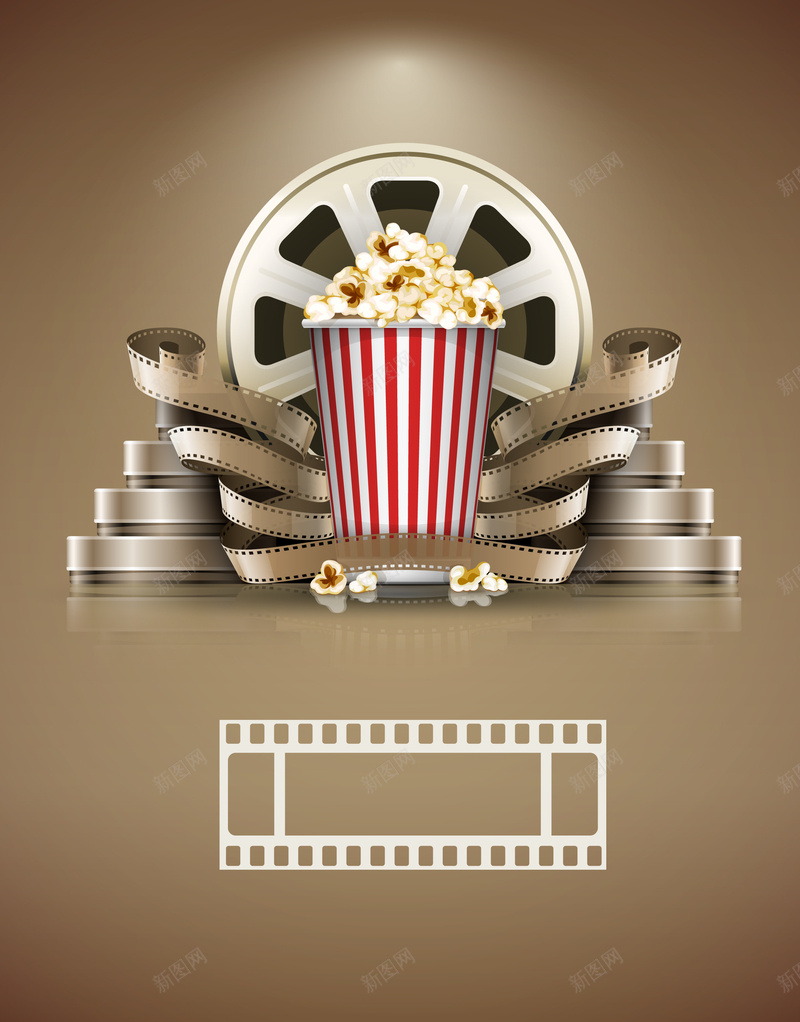 娱乐电影院爆米花背景矢量图ai设计背景_88icon https://88icon.com 休闲 娱乐 海报 爆米花 电影 电影院 背景 胶卷 褐色 轻松 矢量图