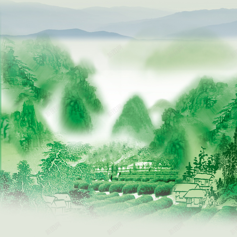 清新田园山水地产背景jpg设计背景_88icon https://88icon.com 大气 小桥流水人家 山水 平静 房地产宣传海报 清新田园背景 空气清新 简约 绿色背景