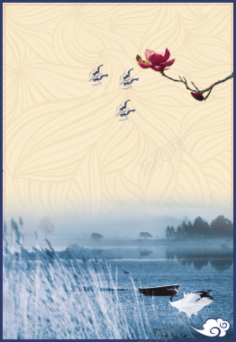 中国风水墨风景与玉兰花背景背景