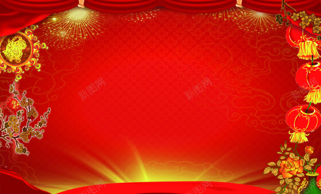 新春红色喜庆舞台展板背景背景