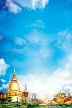 蓝色清新泰国旅行名胜建筑背景背景