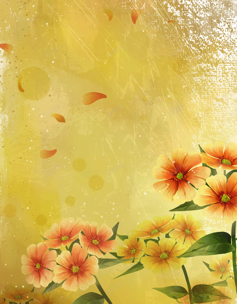 水墨画背景海报psd设计背景_88icon https://88icon.com 橙色 水墨 水墨海报 水墨背景 画 绿叶 绿色 花 花朵 花瓣 黄色海报 黄色背景