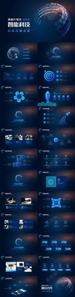 科技背景图蓝色智能科技风商业计划书PPT模板