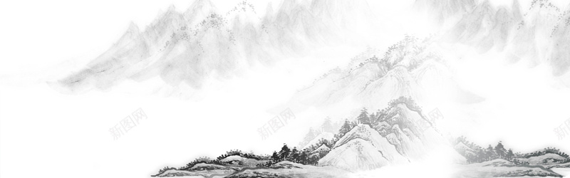 中国风山峰淡雅手绘平面广告背景