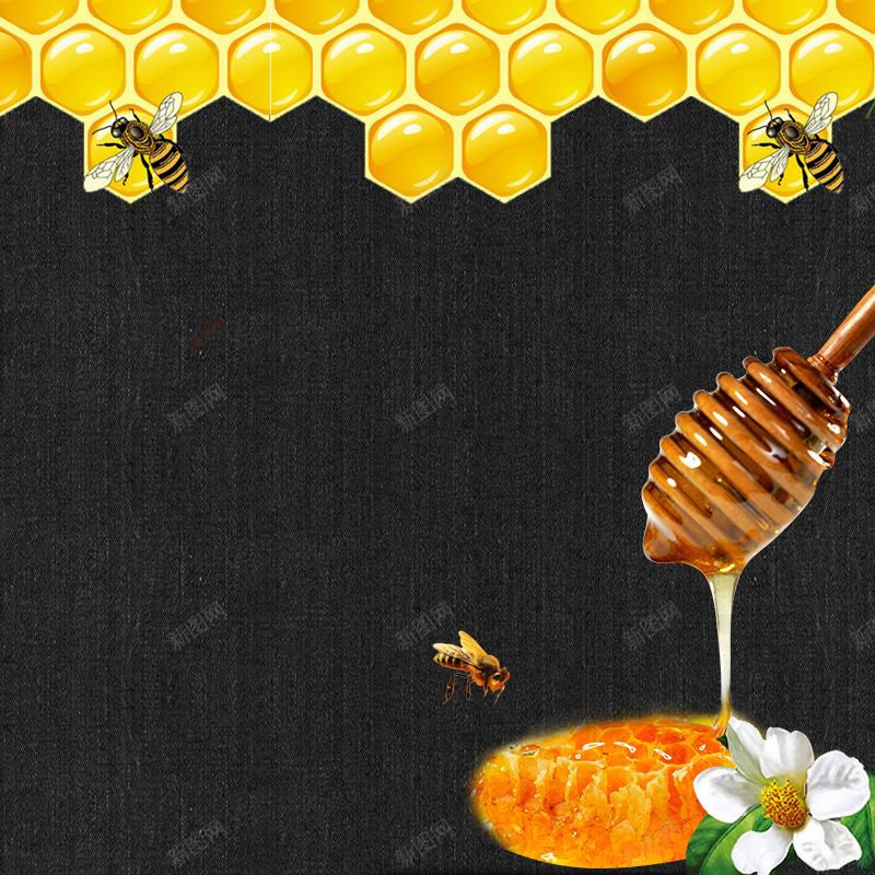 蜂蜜蜂巢食品促销黑色PSD分层主图psd设计背景_88icon https://88icon.com 主图 淘宝 白色花朵 直通车 蜂巢主图 蜂蜜 蜂蜜主图 食品促销 黑色背景