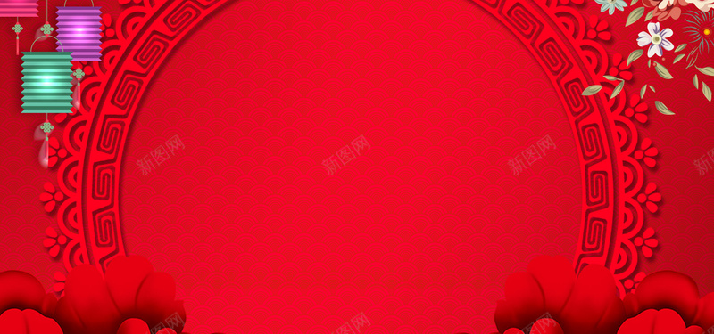红色喜庆花边纹理海报背景背景